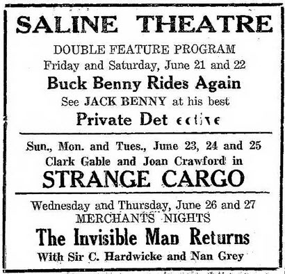 Saline Theatre - Jun 20 1940 Ad